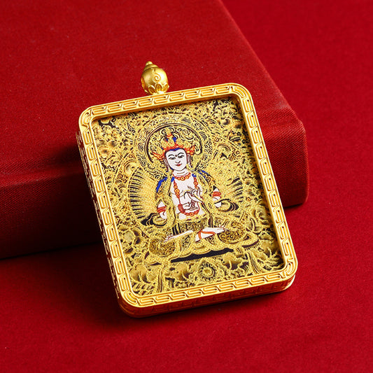 Salwosai Necklace with Metal Pendant Goddess of Mercy Gold Goddess of Mercy Thangka Goddess of Mercy China Alliance Feng Shui Amulet Goddess of Mercy Health Wealth Bar of Goddess of Mercy