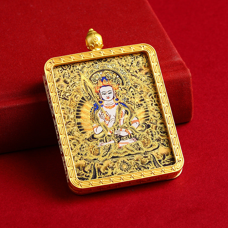 Salwosai Necklace with Metal Pendant Goddess of Mercy Gold Goddess of Mercy Thangka Goddess of Mercy China Alliance Feng Shui Amulet Goddess of Mercy Health Wealth Bar of Goddess of Mercy