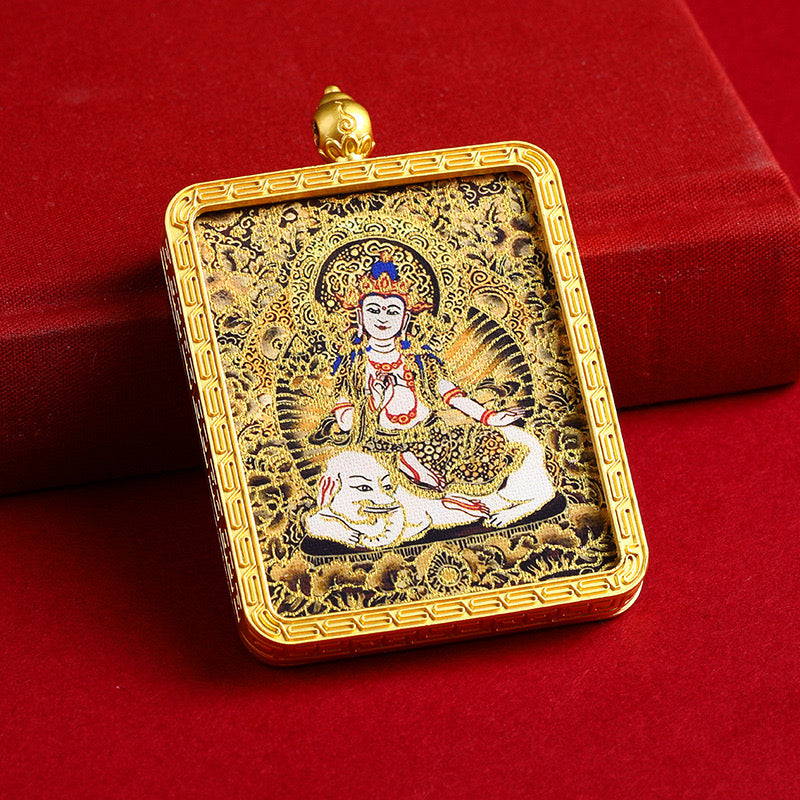 Salwosai Necklace with Metal Pendant Goddess of Mercy Gold Goddess of Mercy Thangka Goddess of Mercy China Alliance Feng Shui Amulet Goddess of Mercy Health Wealth Bar of Goddess of Mercy