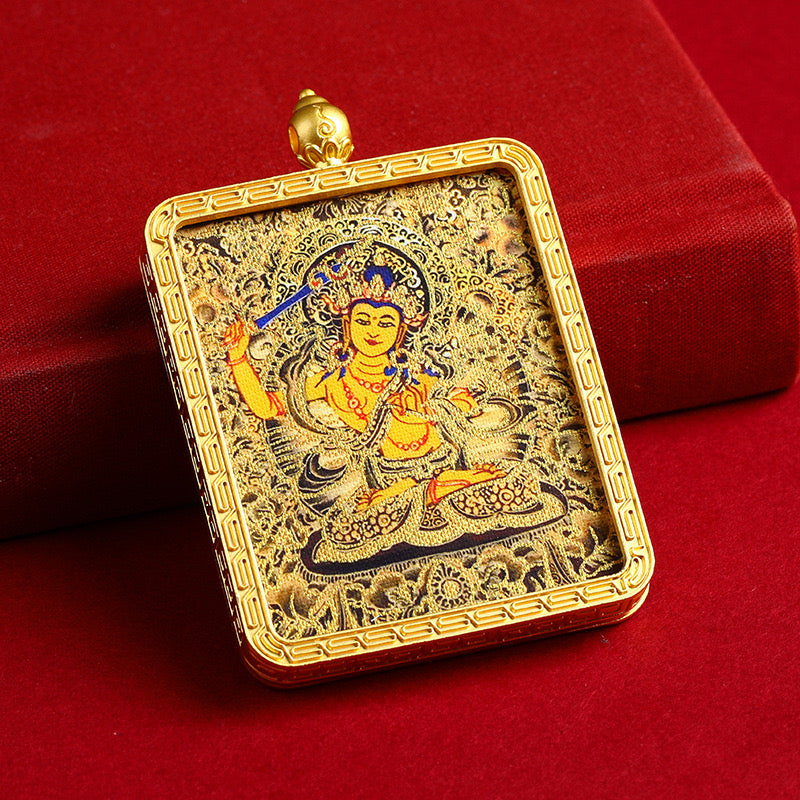 Salwosai Necklace with Metal Pendant Goddess of Mercy Gold Goddess of Mercy Thangka Goddess of Mercy China Alliance Feng Shui Amulet Goddess of Mercy Health Wealth Bar of Goddess of Mercy