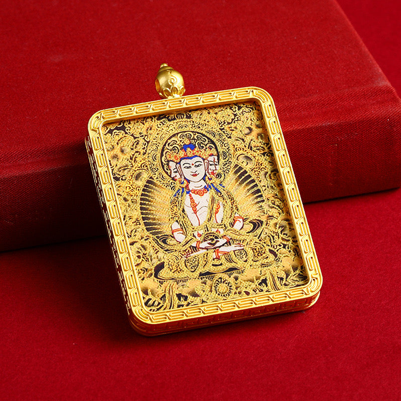 Salwosai Necklace with Metal Pendant Goddess of Mercy Gold Goddess of Mercy Thangka Goddess of Mercy China Alliance Feng Shui Amulet Goddess of Mercy Health Wealth Bar of Goddess of Mercy