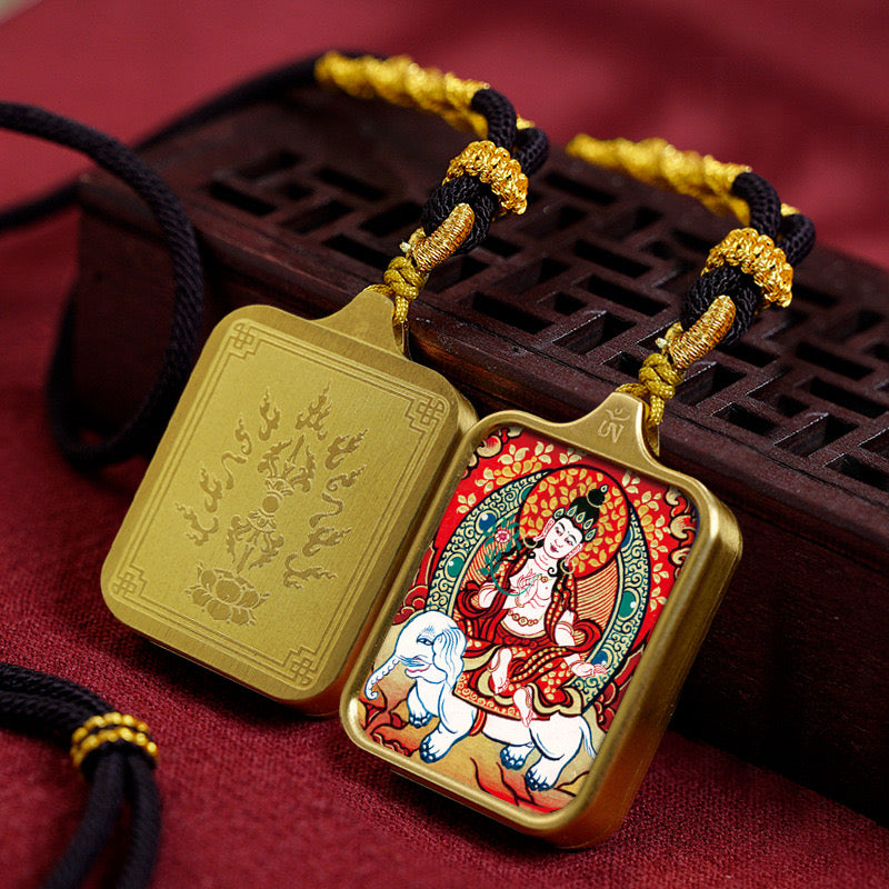 Salwosai Necklace with Metal Pendant Goddess of Mercy Gold Goddess of Mercy Thangka Goddess of Mercy China Alliance Feng Shui Amulet Goddess of Mercy Health Wealth Bar of Goddess of Mercy