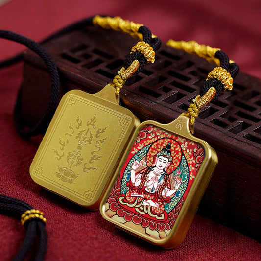 Salwosai Necklace with Metal Pendant Goddess of Mercy Gold Goddess of Mercy Thangka Goddess of Mercy China Alliance Feng Shui Amulet Goddess of Mercy Health Wealth Bar of Goddess of Mercy