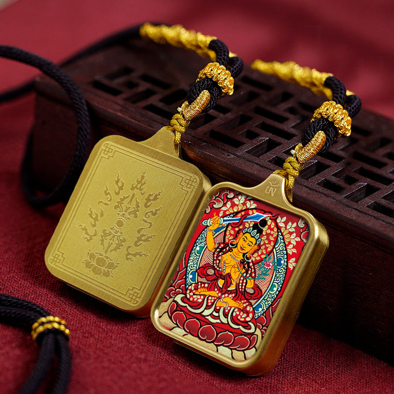 Salwosai Necklace with Metal Pendant Goddess of Mercy Gold Goddess of Mercy Thangka Goddess of Mercy China Alliance Feng Shui Amulet Goddess of Mercy Health Wealth Bar of Goddess of Mercy