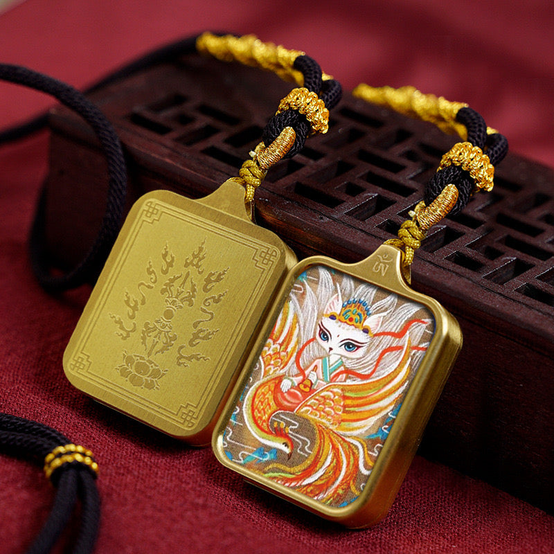 Salwosai Necklace with Metal Pendant Goddess of Mercy Gold Goddess of Mercy Thangka Goddess of Mercy China Alliance Feng Shui Amulet Goddess of Mercy Health Wealth Bar of Goddess of Mercy